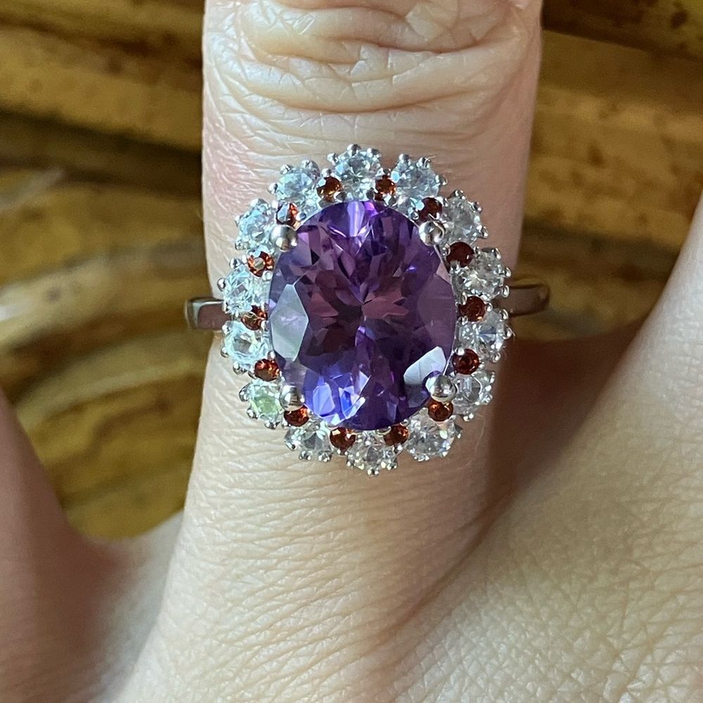 Moroccan Amethyst Red Garnet Sterling Silver Ring Size 6